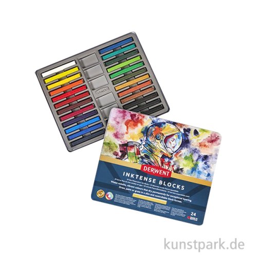 Derwent INKTENSE, 24 Aquarellkreide Blöcke im Metalletui