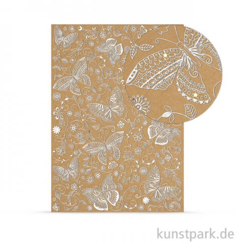 Designkarton Selection - Schmetterlinge silber, DIN A4, 250 g
