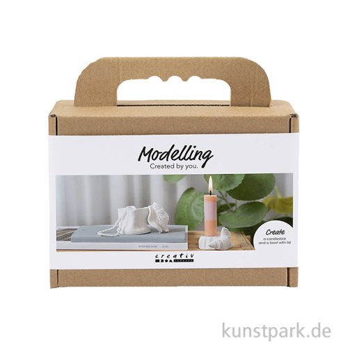 DIY Bastelset - Kerzenhalter + Dose mit Muscheln Modellieren, Weiß