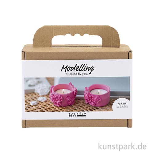 DIY Bastelset - Teelichthalter Modellieren, Pink