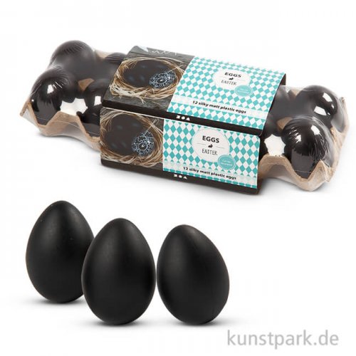 Eier aus Kunststoff, 6 cm, 12 Stück - schwarz