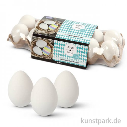 Eier aus Kunststoff, 6 cm, 12 Stück - weiß