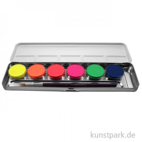 Eulenspiegel 6 Neon-Farben Metall-Palette mit Pinsel
