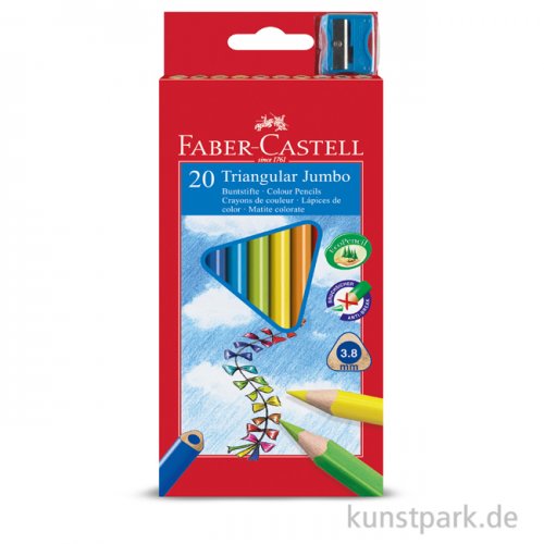 Faber-Castell TRIANGULAR Jumbo, 20 Buntstifte mit Spitzer im Kartonetui