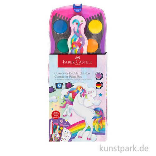 Faber-Castell CONNECTOR Farbkasten, 12 Farben mit Deckweiß, Einhorn