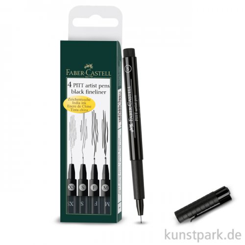 Faber-Castell PITT Artist Pen Tuschestifte - 4er Set schwarz, F+M+S+XS
