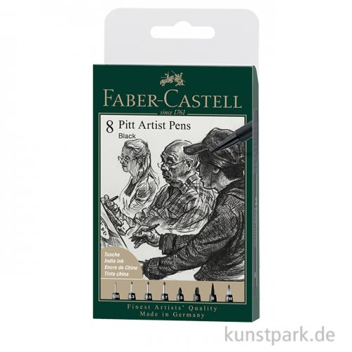 Faber-Castell PITT Artist Pen Tuschestifte - 8er Set - Schwarz