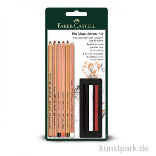 Faber-Castell PITT Monochrome Set, mit 5 Stiften und 3 Kreiden