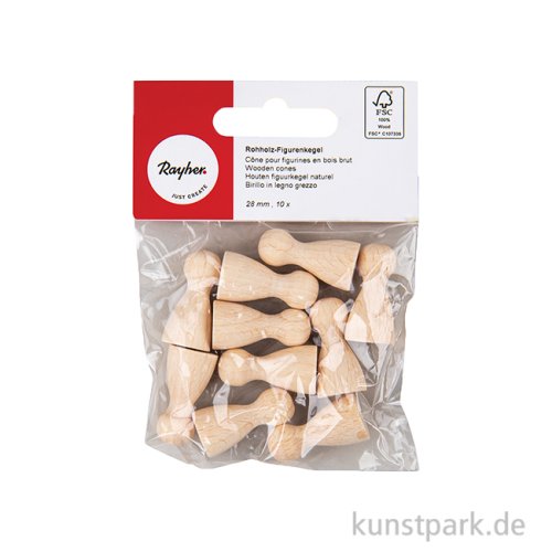 Figurenkegel, Rohholz, 28 mm, 10 Stück
