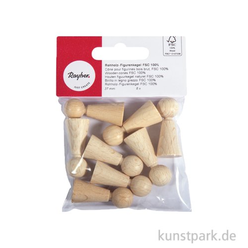 Figurenkegel, Rohholz, 37 mm, 8 Stück