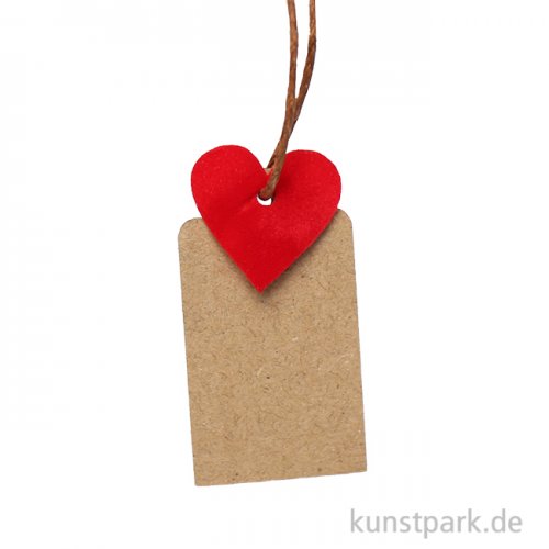 Geschenkanhänger aus Karton mit Herz, Rot, 4,5 x 2,5 cm, 6 Stück