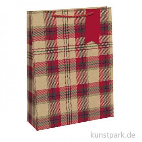 Geschenktasche Tartan mit Geschenkanhänger, 21,5 x 10,2 x 25,3 cm