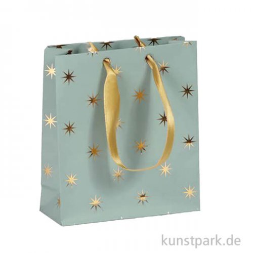 Geschenktüte Sterne, Gold-Blau, 12 x 4,5 x 13,5 cm
