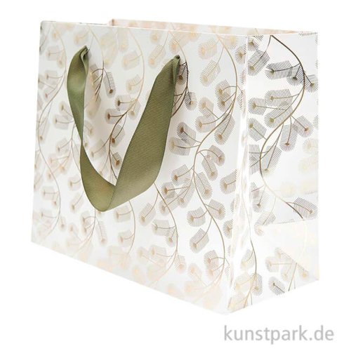 Geschenktüte - Tannenzweige, Gold, 22 x 18 x 10 cm