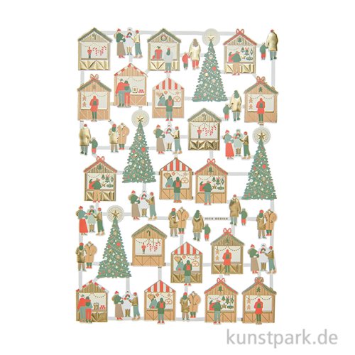 Glanzbilder - Weihnachtsmarkt, 1 Bogen, 17 x 25 cm