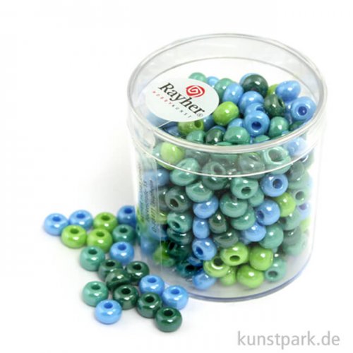 Glas-Großlochradl Grün-Blau Mix, opak, 55 g Dose | 5,4 mm