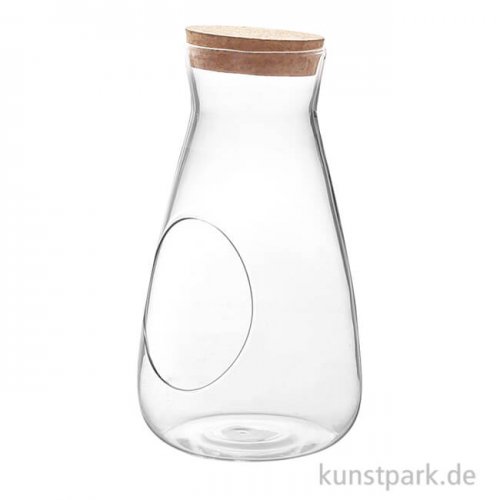 Glasflasche mit Öffnung + Korkdeckel, Durchmesser 12 cm, Höhe 22 cm