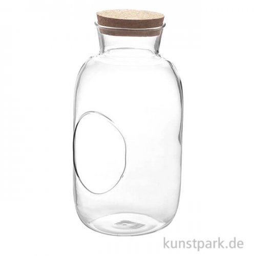 Glasflasche mit Öffnung + Korkdeckel, Durchmesser 12 cm, Höhe 23 cm