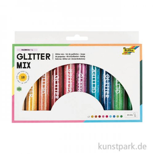 Glitterpulver, 10x14g Tuben - farbig sortiert
