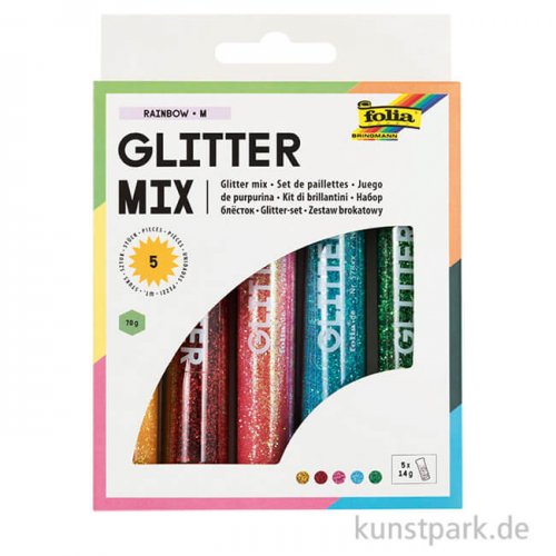Glitterpulver, 5x14g Tuben - farbig sortiert