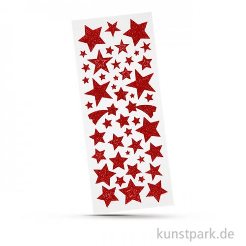 Glitzer-Sticker Sterne, 2 Blatt mit verschiedenen Motiven Rot