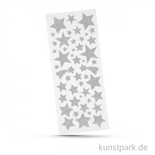 Glitzer-Sticker Sterne, 2 Blatt mit verschiedenen Motiven Silber