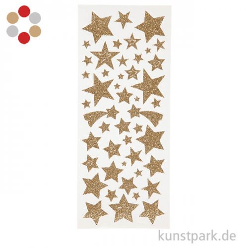 Glitzer-Sticker Sterne, 2 Blatt mit verschiedenen Motiven