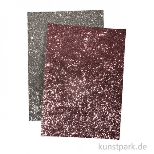 Glitzerstoff - Silber & Rosé, 2 Stück 14,8 x 21 cm