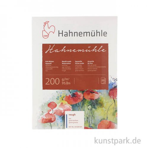 Hahnemühle Echt-Bütten Aquarellblock, 20 Blatt, 200g rau 17 x 24 cm