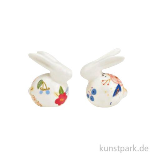Hase mit Blumen Dekor aus Porzellan, Weiß, Sortiert, 5 x 5 x 4 cm