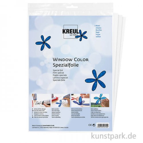 KREUL Window Color Spezial-Folie glasklar, 3 Blatt DIN A3