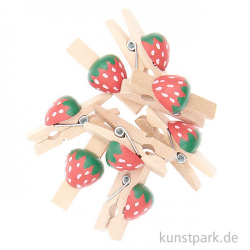 Holz-Klammern Erdbeere, 8 Stück
