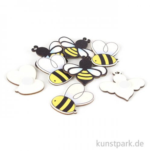 Holz-Streuteile Bienen, Größe 3,7 x 4,2 cm, 8 Stück sortiert