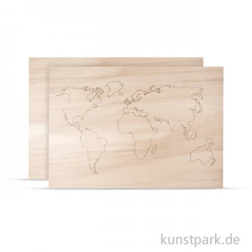Holz-Weltkarte gelasert, 42x29,7x0,4 cm
