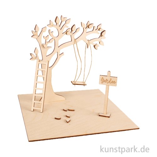 Holzbausatz Miniatur Garten, 3D, Holz, Natur, 22-teilig, 21 x 19,2 cm