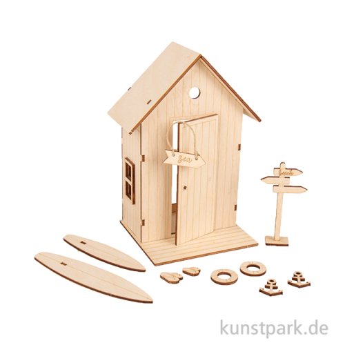 Holzbausatz Strandkabine, Natur, 10,5 x 9,6 x 17,3 cm, 24-teilig