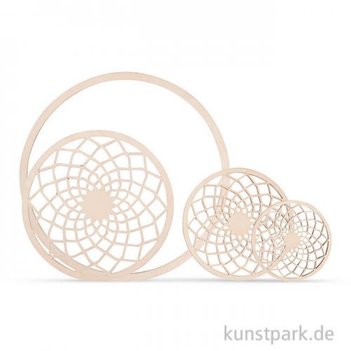 Holzscheibe Dream mit 18 cm Ring - filigran, 7 - 13 cm, 4 Stück