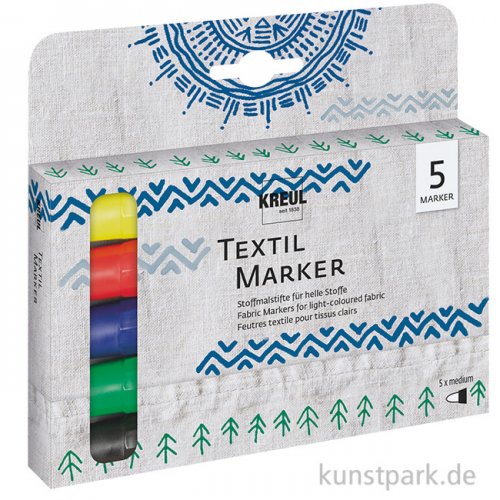 KREUL Textil Marker medium Set mit 5 Stoffmalstiften