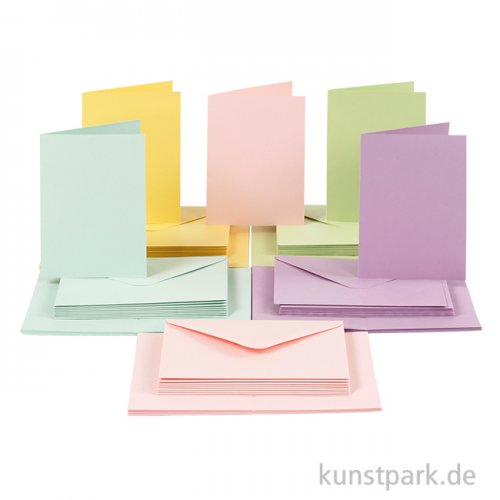 Karten und Kuverts - Pastellfarben, 10,5 x 15 cm, 50 Sets