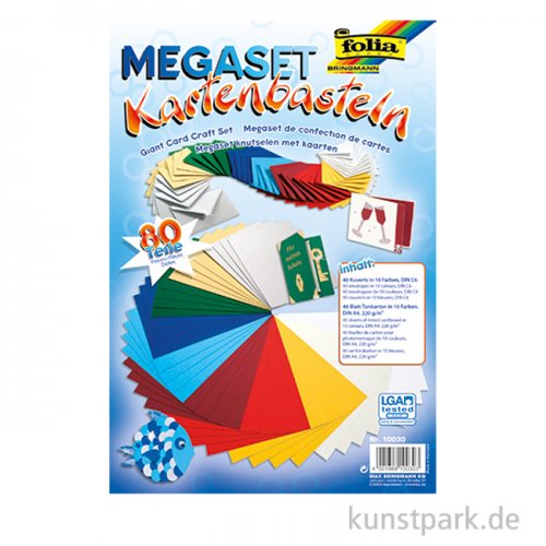 Kartenbasteln Megaset, 80-teilig, 40 Kuverts & Tonkarten in 10 Farben