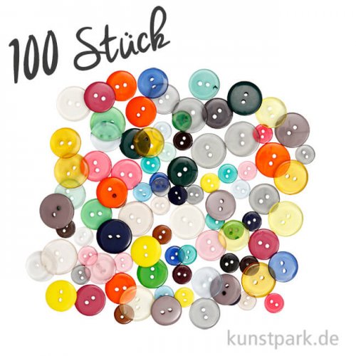 Knöpfe-Mix transparent, 12-20 mm, verschiedene Farben, 100 Stück