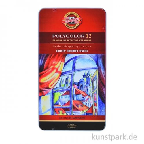 Koh-I-Noor POLYCOLOR, 12 Künstlerfarbstifte im Metalletui
