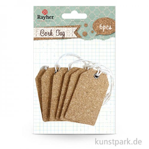 Kork Tags mit Bändchen, 6 Stück