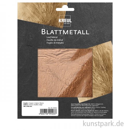 KREUL Blattmetall - Kupfer, 140 x 140 mm, 6 Blatt