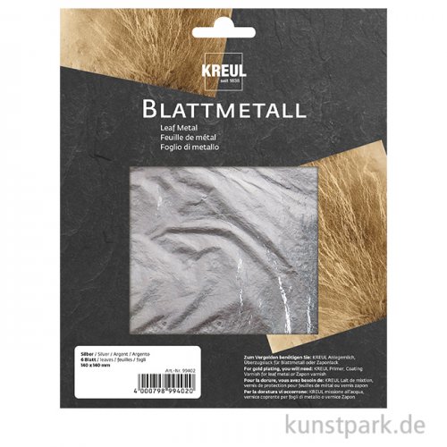 KREUL Blattmetall - Silber, 140 x 140 mm, 6 Blatt