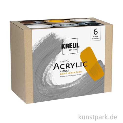 KREUL TRITON Acrylfarben Set - Base + Neutral Colors, 6 x 750 ml