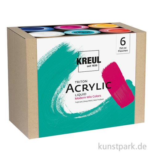 KREUL TRITON Acrylfarben Set - Modern Mix Colors, 6 x 750 ml