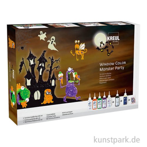 KREUL Window Color Set - Monster Party mit 7 Farben + Zubehör