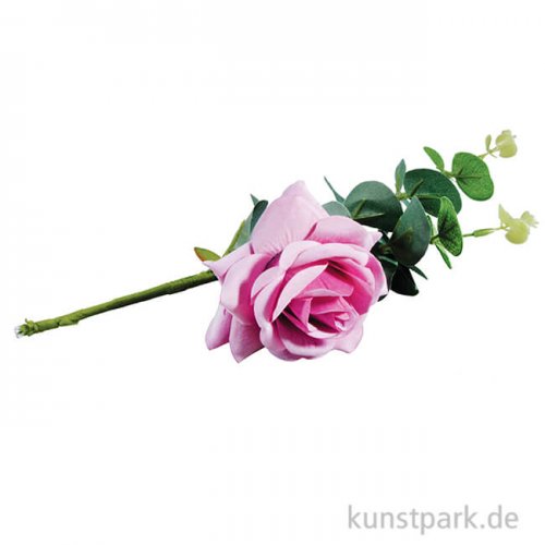 Kunstblume zartlila Rose mit Eukalyptus, Länge 28 cm