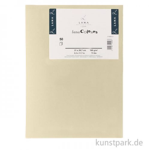 Lana COLOUR farbiges Papier, 50 Bogen, 160g, DIN A4 DIN A4 | 146 - Creme